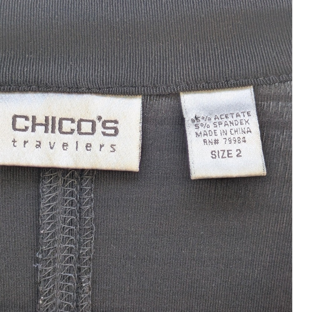Chicos Travelers Black Embroidered Zip Front Jacket Paisley Floral Size 2 L - Picture 3 of 4